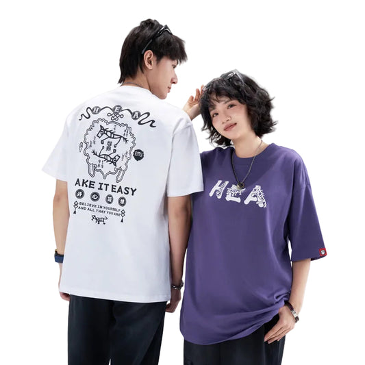 HEA Graphic Back Print Heavyweight Oversized Couple T-Shirt