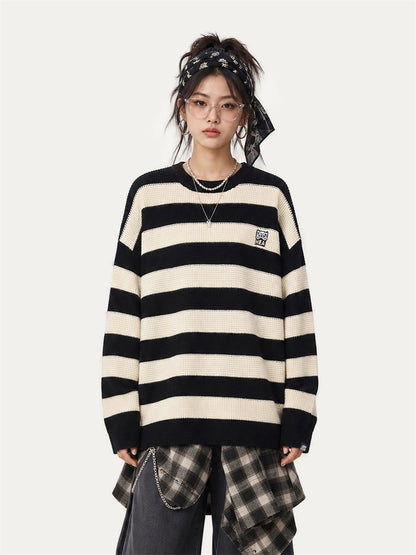 HEA Striped Crewneck Pullover Sweater