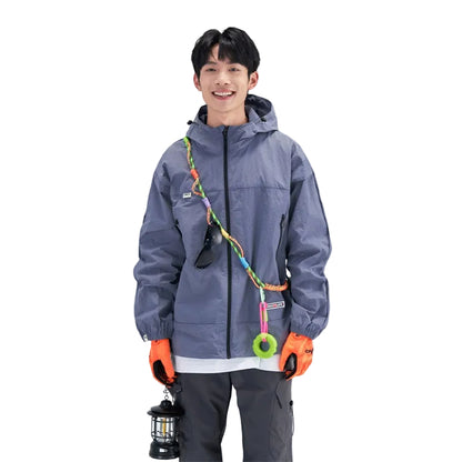 HEA Unisex Loose Fit Windbreaker Jacket with Lion Graphic, Casual Streetwear Outerwear for Spring and Summer