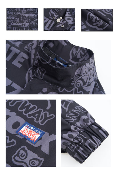 Allover Letter Print Fleece Button Down Jacket