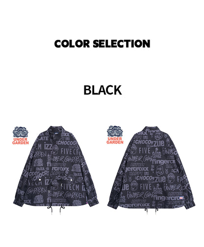 Allover Letter Print Fleece Button Down Jacket