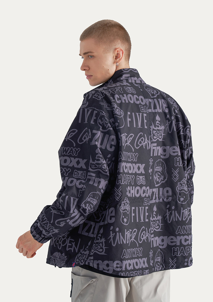 Allover Letter Print Fleece Button Down Jacket