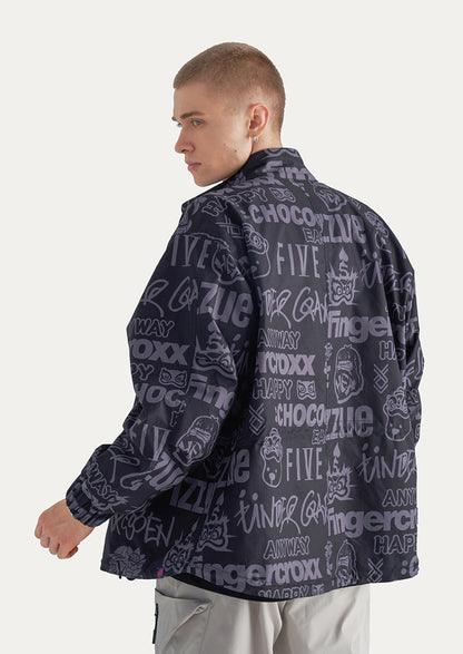 Allover Letter Print Fleece Button Down Jacket