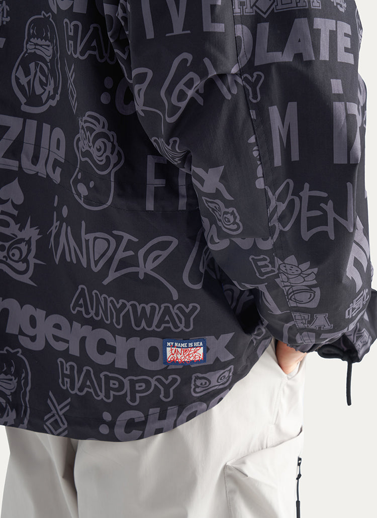 Allover Letter Print Fleece Button Down Jacket