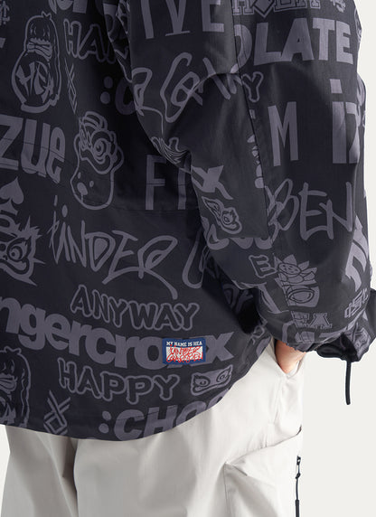 Allover Letter Print Fleece Button Down Jacket