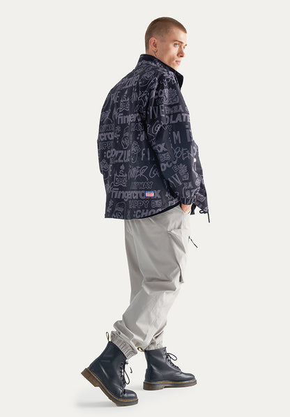 Allover Letter Print Fleece Button Down Jacket