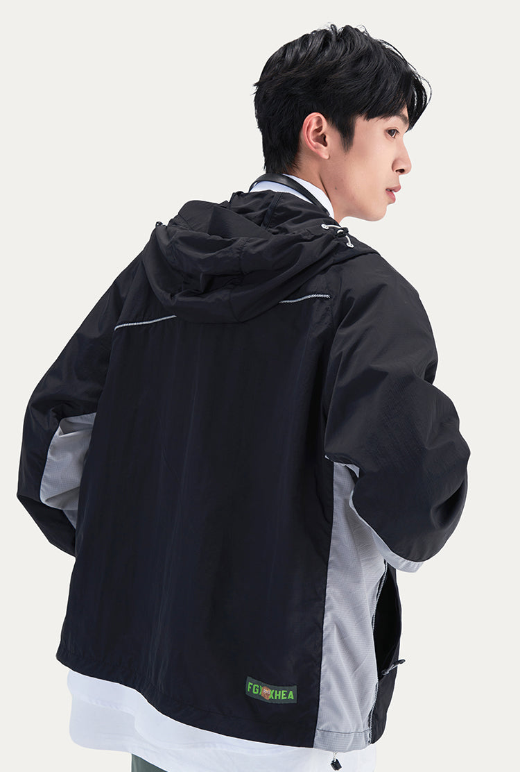 Color Block Hooded Outdoor Windbreaker Jacket