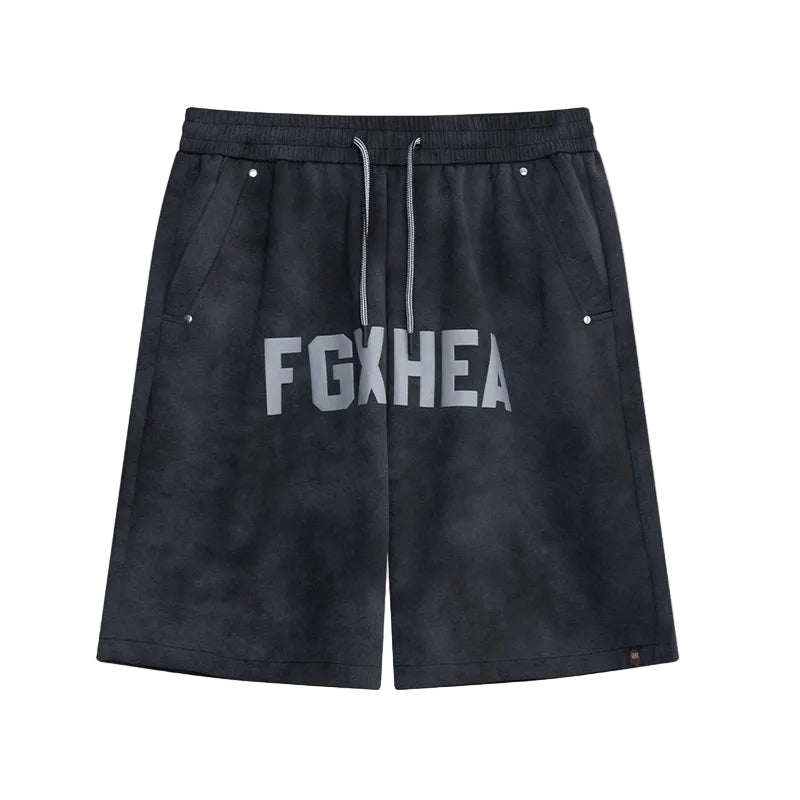 HEA Unisex Letter Print Casual Shorts, Elastic Waist Streetwear Shorts