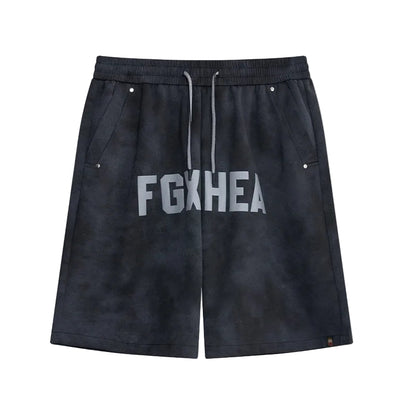 HEA Unisex Letter Print Casual Shorts, Elastic Waist Streetwear Shorts