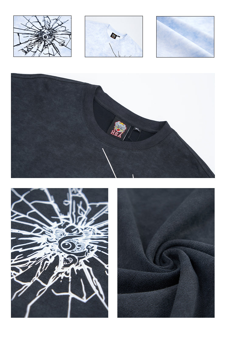 Tie-Dye Starburst Embroidered Heavyweight Casual T-Shirt