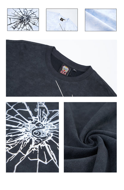 Tie-Dye Starburst Embroidered Heavyweight Casual T-Shirt