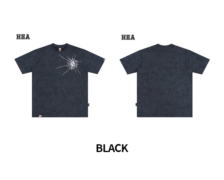 Tie-Dye Starburst Embroidered Heavyweight Casual T-Shirt