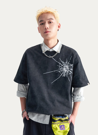 Tie-Dye Starburst Embroidered Heavyweight Casual T-Shirt