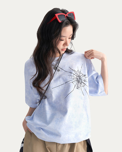 Tie-Dye Starburst Embroidered Heavyweight Casual T-Shirt