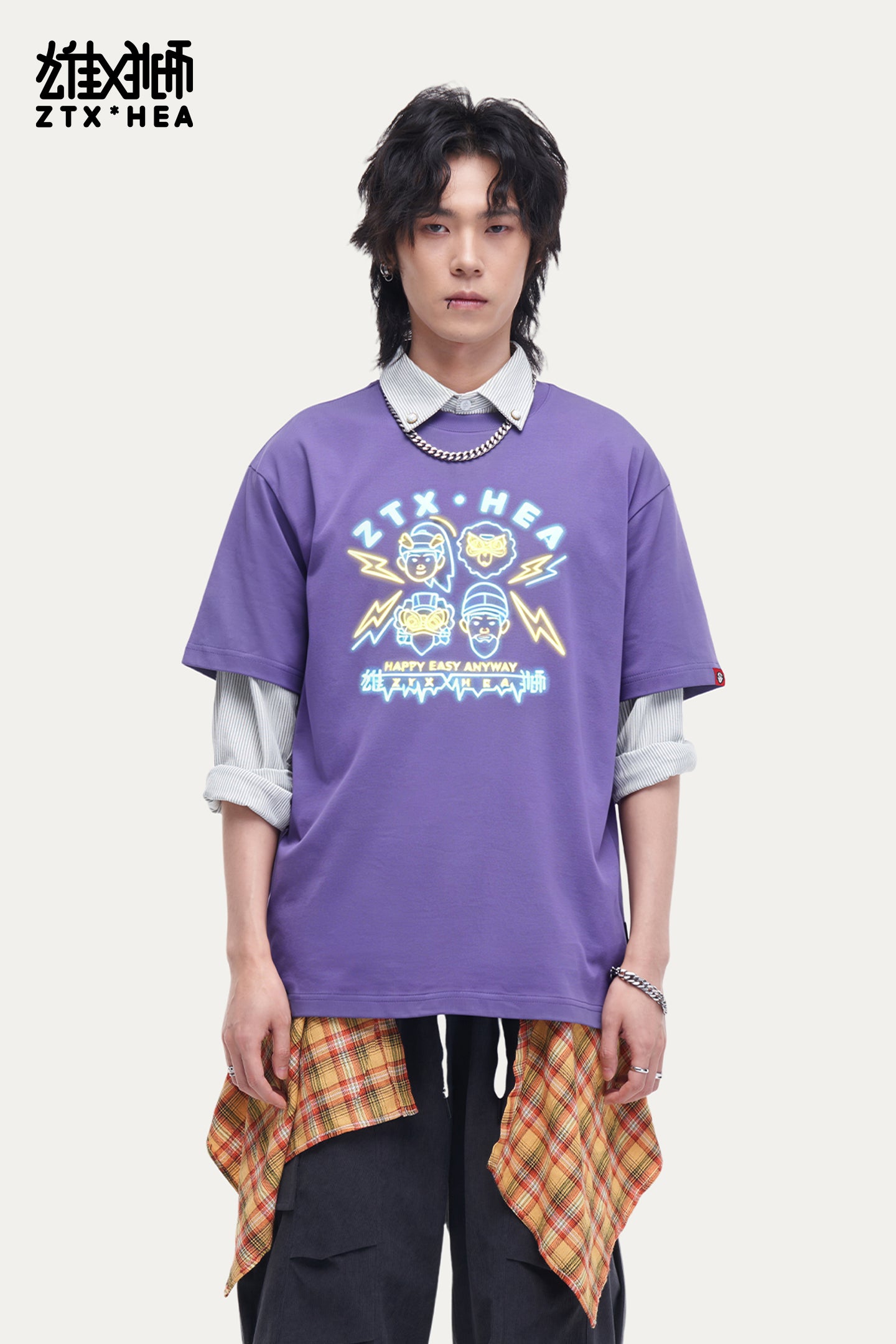 HEA Unisex Oversized Graphic T-Shirt, Crew Neck Cotton Tee with Neon-Style Lion Print, Casual Streetwear Top for Men Women