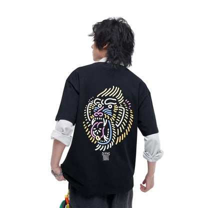 HEA Neon Line Art Lion Head Tee