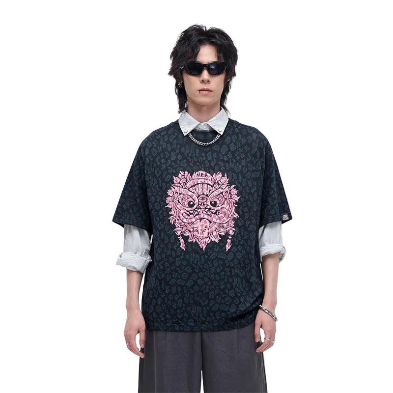 HEA Leopard Print Lion Head Graphic Tee