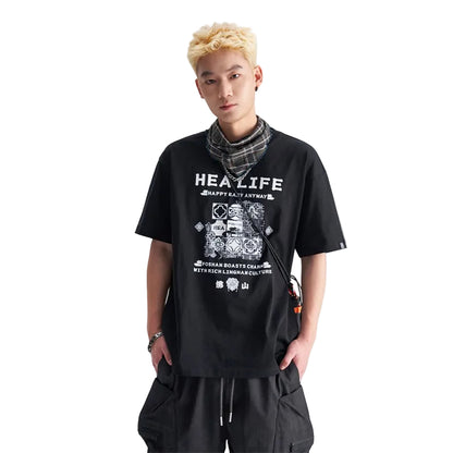 HEA Unisex Oversized Cotton Graphic T-Shirt, Casual Streetwear Short Sleeve Tee