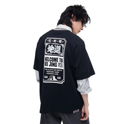 HEA Unisex City Graphic Raglan T-Shirt, Great Wall Silhouette Streetwear Short Sleeve Tee