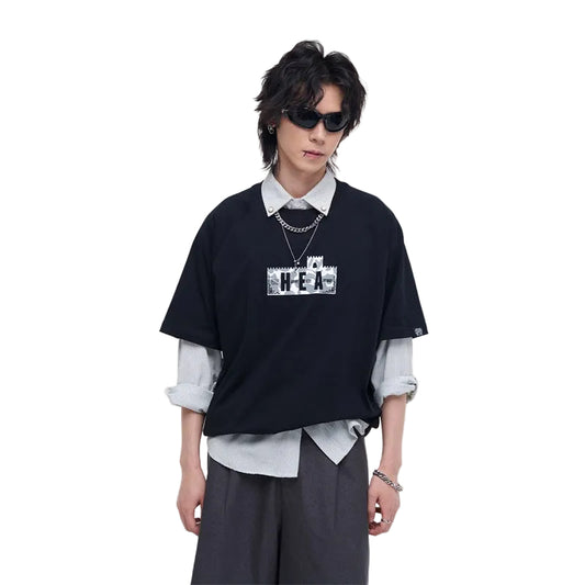 HEA Unisex City Graphic Raglan T-Shirt, Great Wall Silhouette Streetwear Short Sleeve Tee