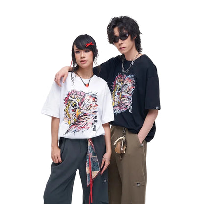 HEA Unisex Heavyweight 100% Cotton Lion Eagle Graphic T-Shirt, Oversized Streetwear