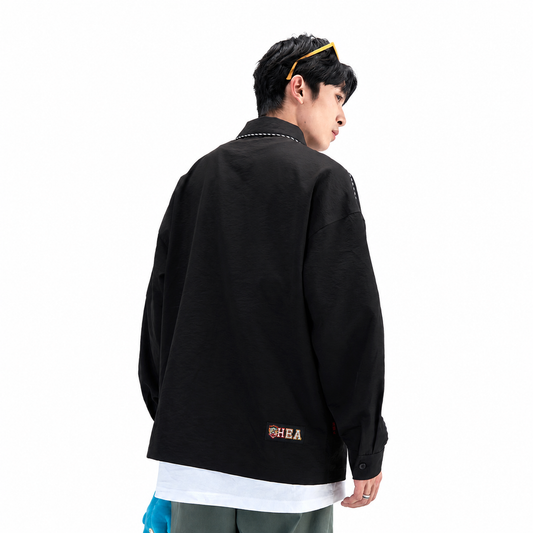 HEA Contrast Stitch Lion Embroidery Oversized Shacket