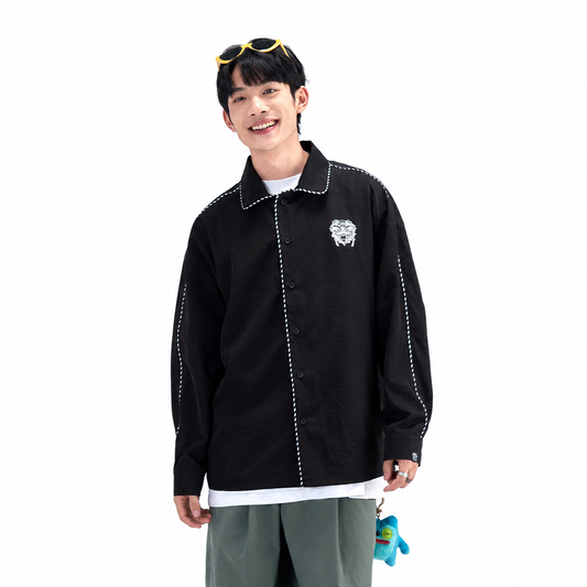 HEA Contrast Stitch Lion Embroidery Oversized Shacket
