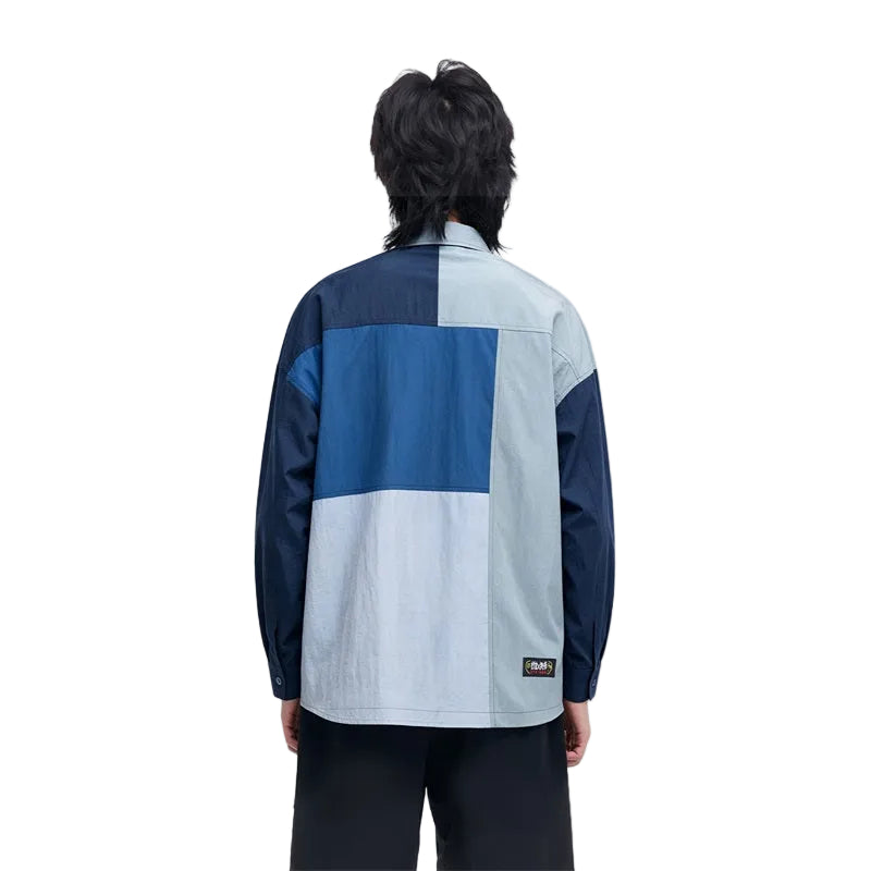HEA Patchwork Color Block Oversized Button-Up Shirt