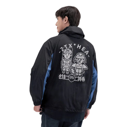 HEA Graphic Back Print Colorblock Hooded Windbreaker Jacket