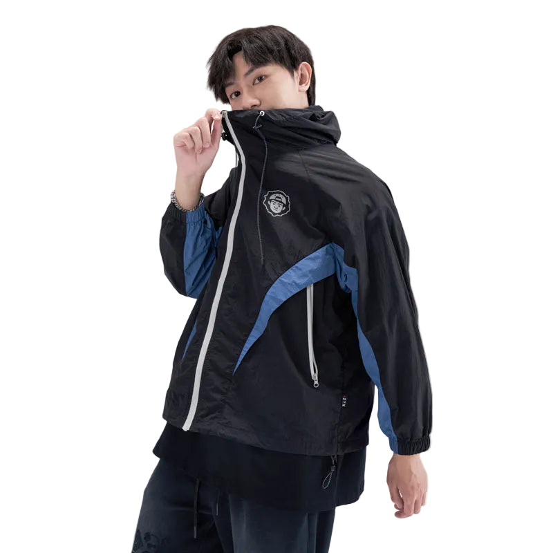 HEA Graphic Back Print Colorblock Hooded Windbreaker Jacket