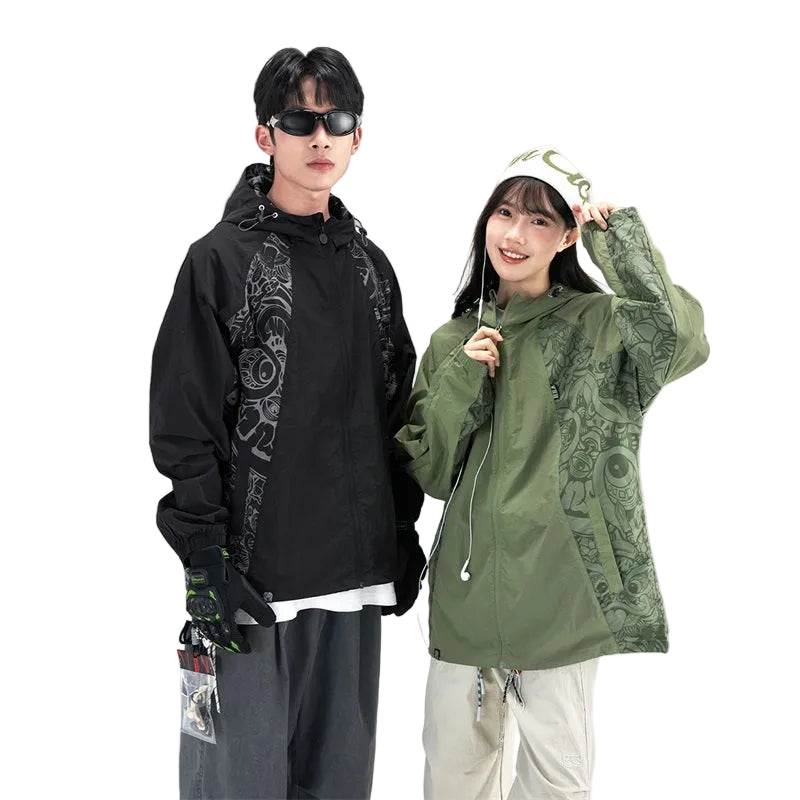 HEA Paisley Lion Allover Print Hooded Windbreaker Jacket