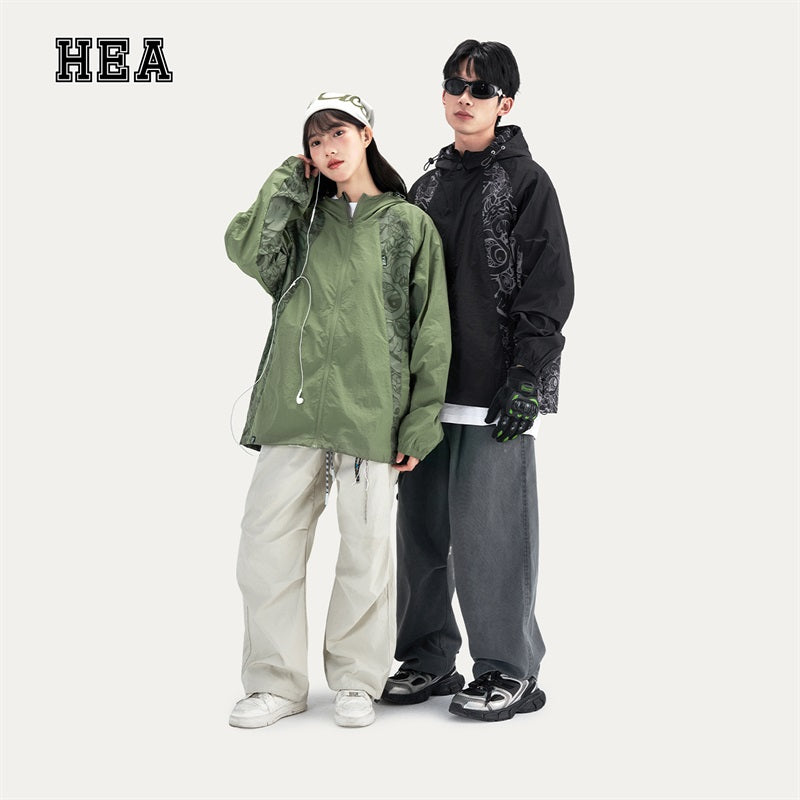 HEA Paisley Lion Allover Print Hooded Windbreaker Jacket