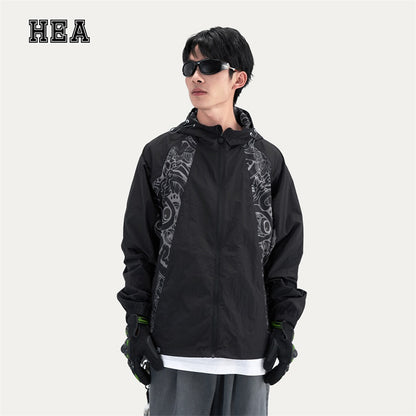 HEA Paisley Lion Allover Print Hooded Windbreaker Jacket
