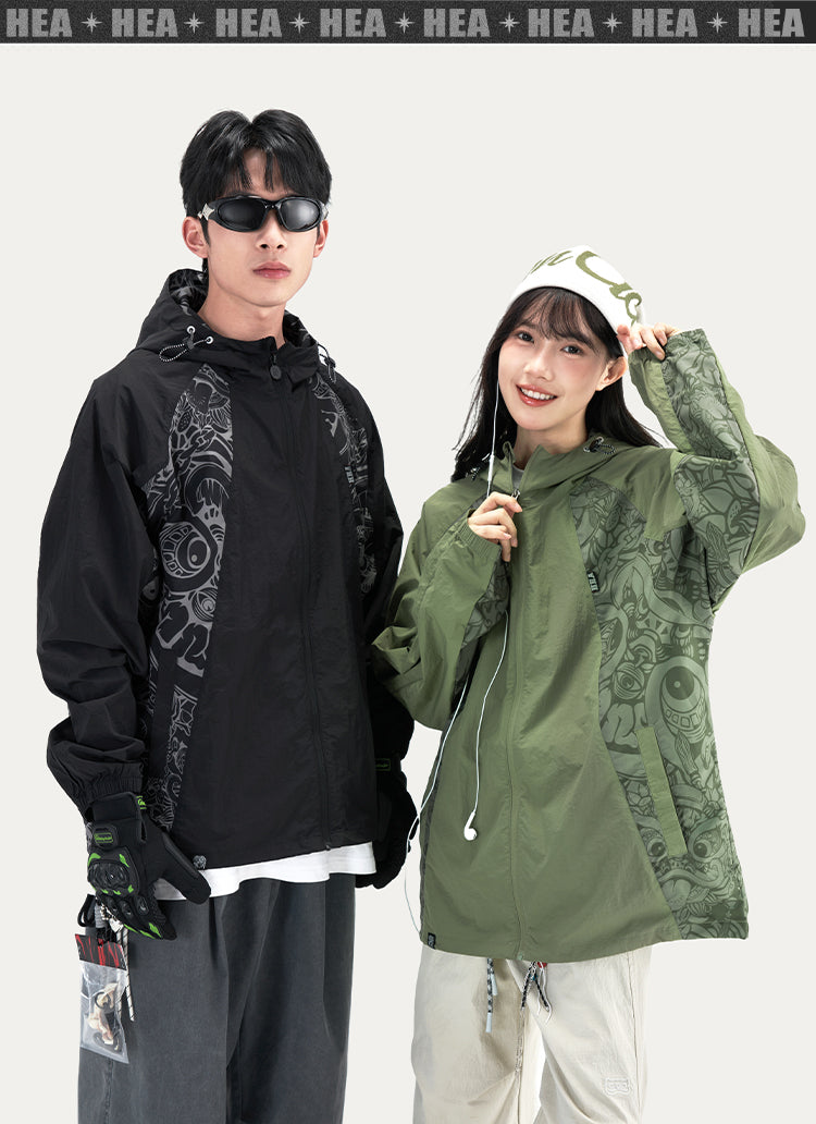 HEA Paisley Lion Allover Print Hooded Windbreaker Jacket