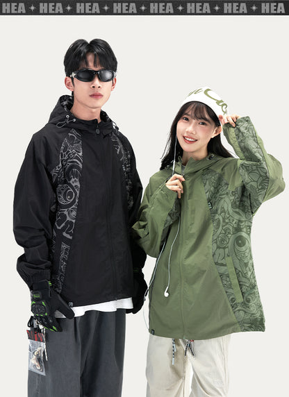 HEA Paisley Lion Allover Print Hooded Windbreaker Jacket