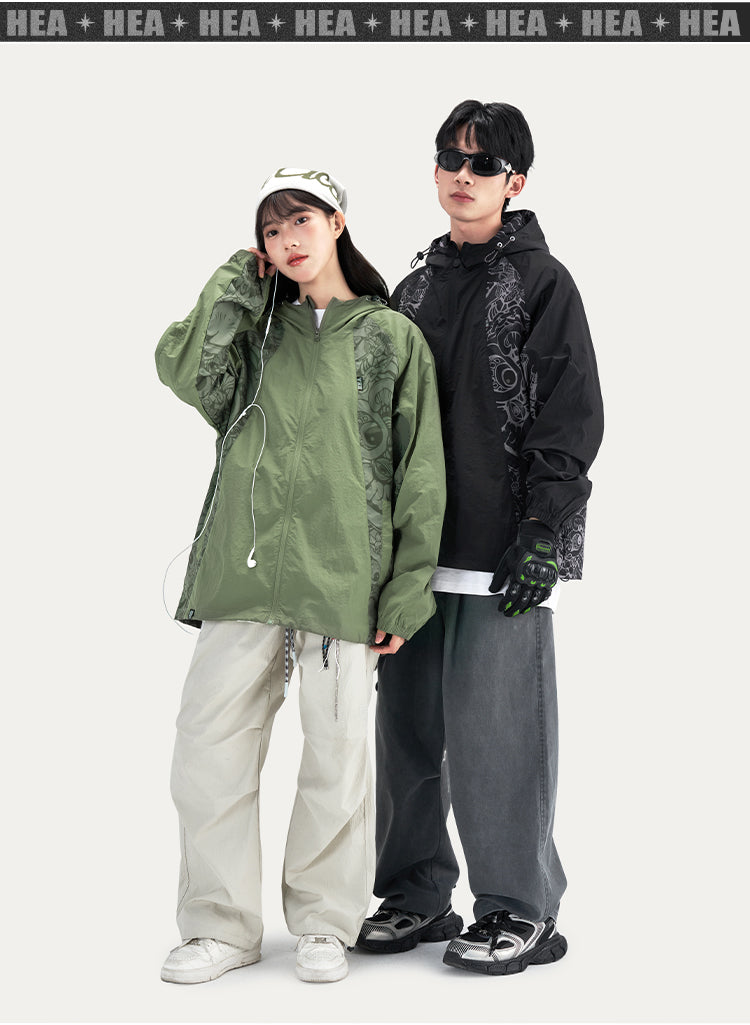 HEA Paisley Lion Allover Print Hooded Windbreaker Jacket