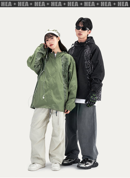 HEA Paisley Lion Allover Print Hooded Windbreaker Jacket