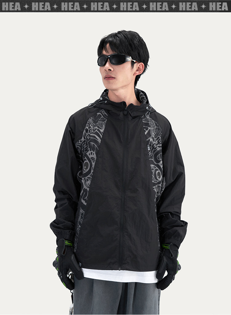 HEA Paisley Lion Allover Print Hooded Windbreaker Jacket