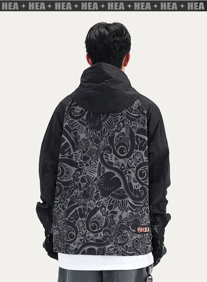 HEA Paisley Lion Allover Print Hooded Windbreaker Jacket