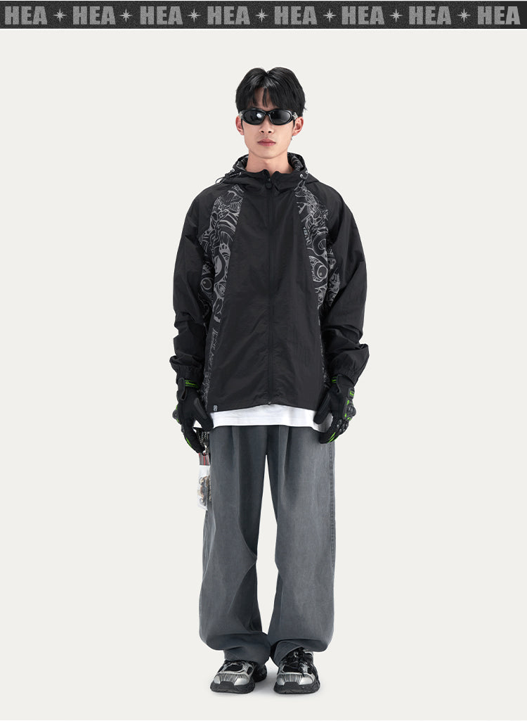 HEA Paisley Lion Allover Print Hooded Windbreaker Jacket