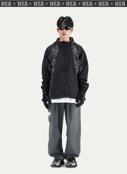 HEA Paisley Lion Allover Print Hooded Windbreaker Jacket