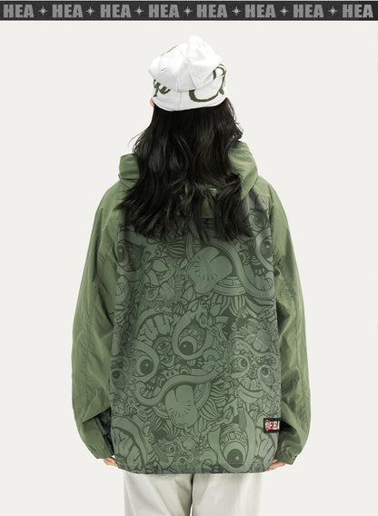 HEA Paisley Lion Allover Print Hooded Windbreaker Jacket