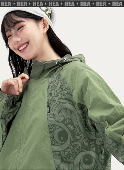 HEA Paisley Lion Allover Print Hooded Windbreaker Jacket