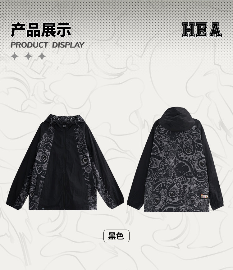 HEA Paisley Lion Allover Print Hooded Windbreaker Jacket