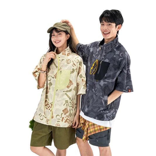 HEA All-Over Print Half-Sleeve Zip-Up Jacket
