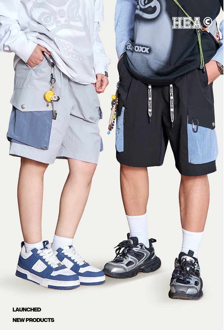 Color Block Patchwork Utility Casual Shorts