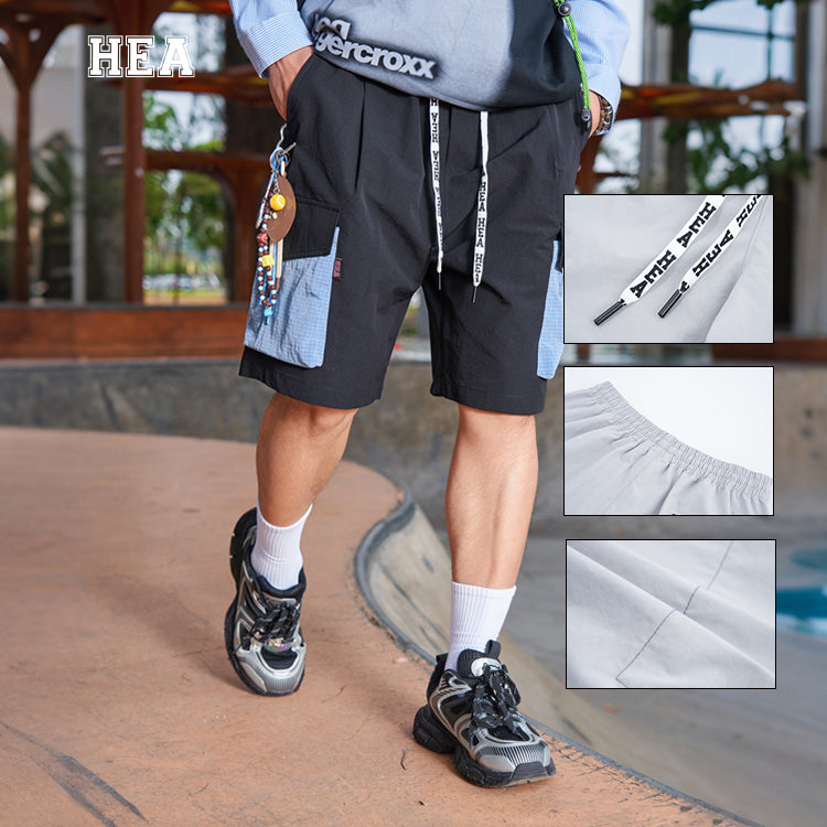 Color Block Patchwork Utility Casual Shorts