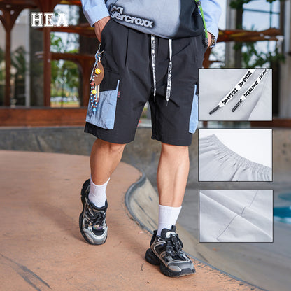 Color Block Patchwork Utility Casual Shorts