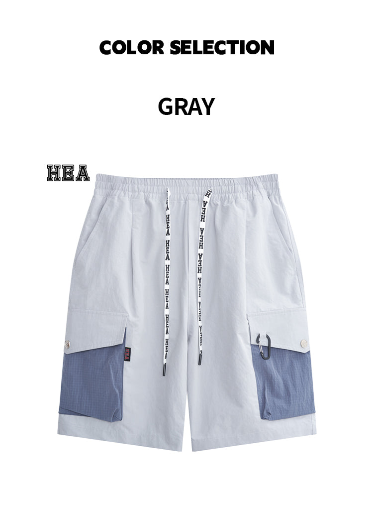 Color Block Patchwork Utility Casual Shorts