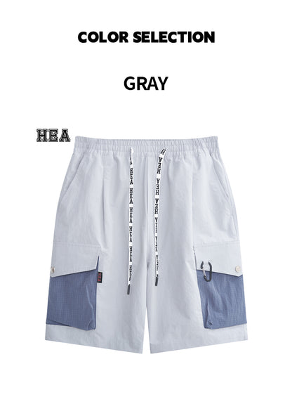 Color Block Patchwork Utility Casual Shorts